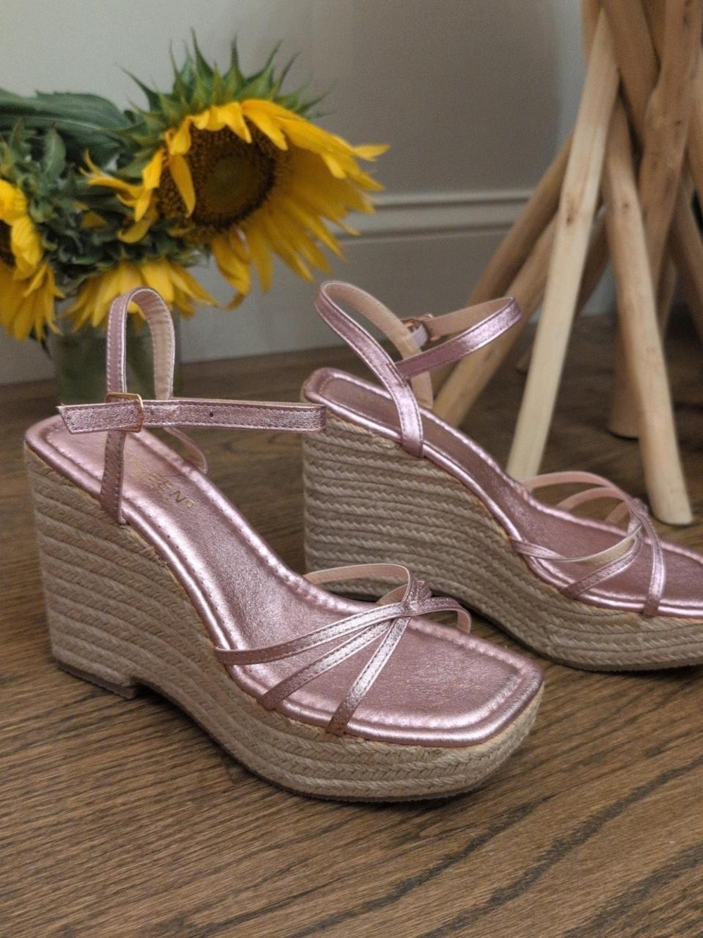 Karl Lagerfeld Rose Metallic Espadrille Wedge Sandals